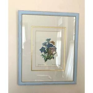 Refab Framed and Matted Print Floral Shabby Chic Blue Frame 17.5" x 21.5"